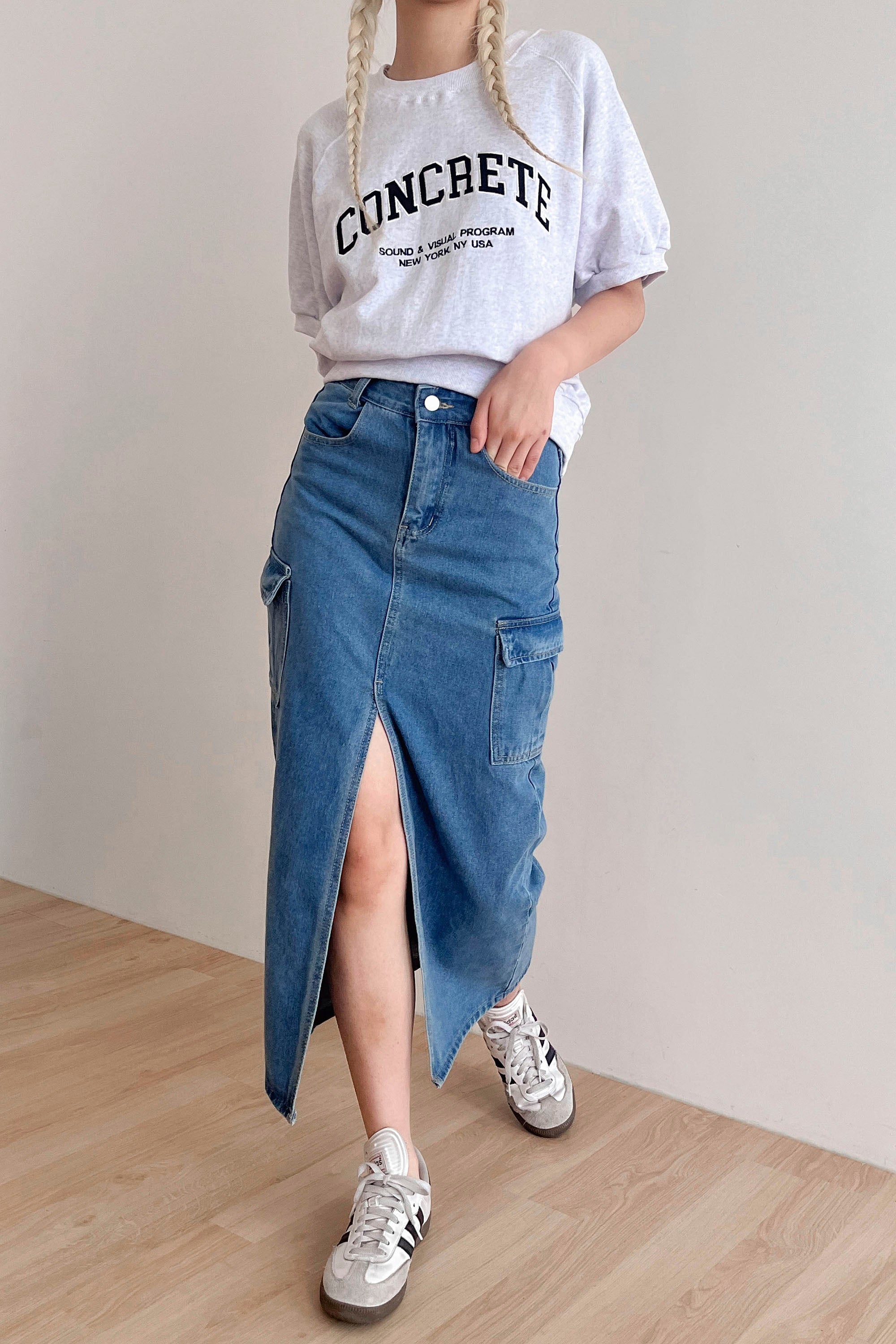 Olivia Cargo Denim Skirt Women's Midi Skirts storets