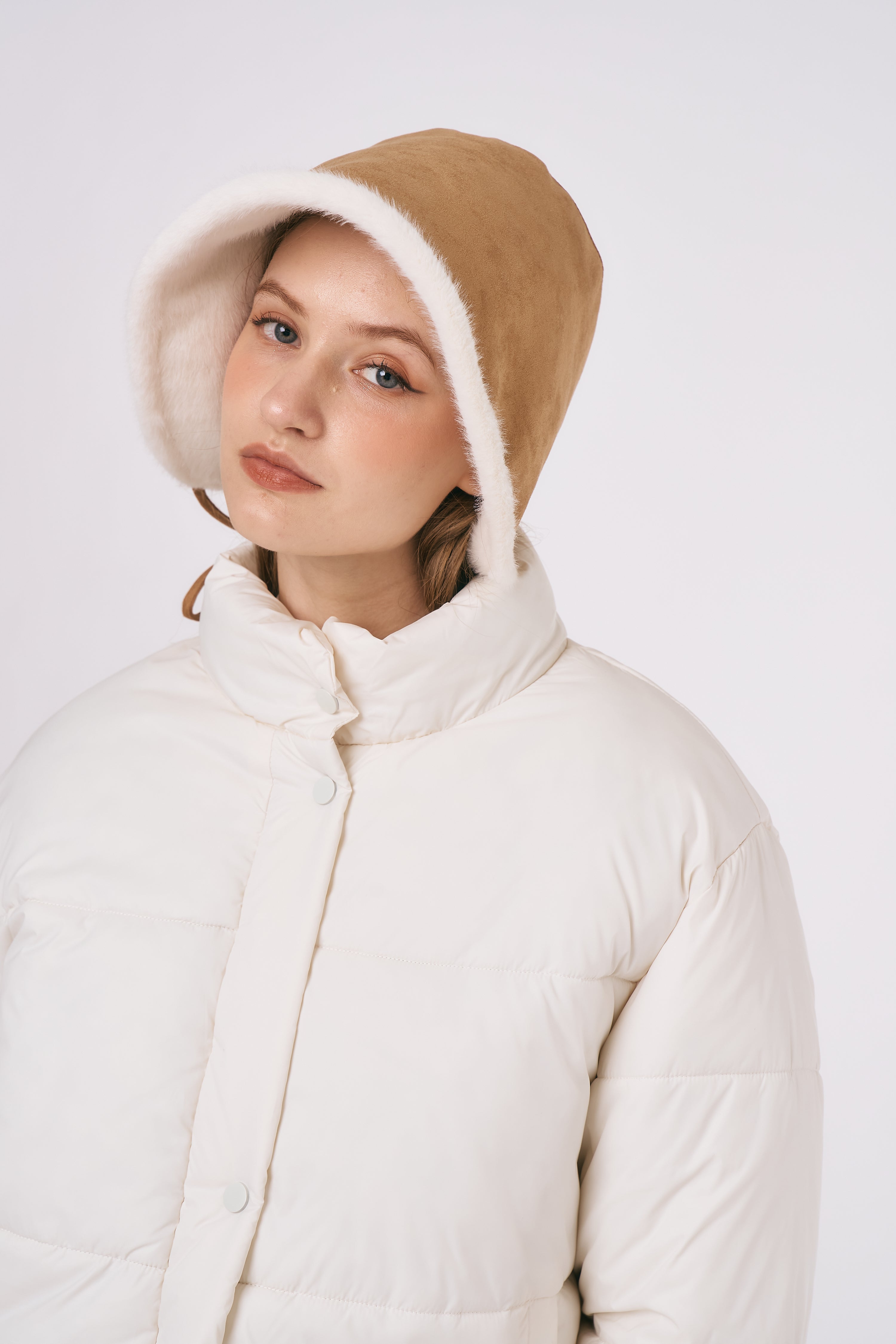 Adjustable Strap Faux Shearling Double Brim Hat