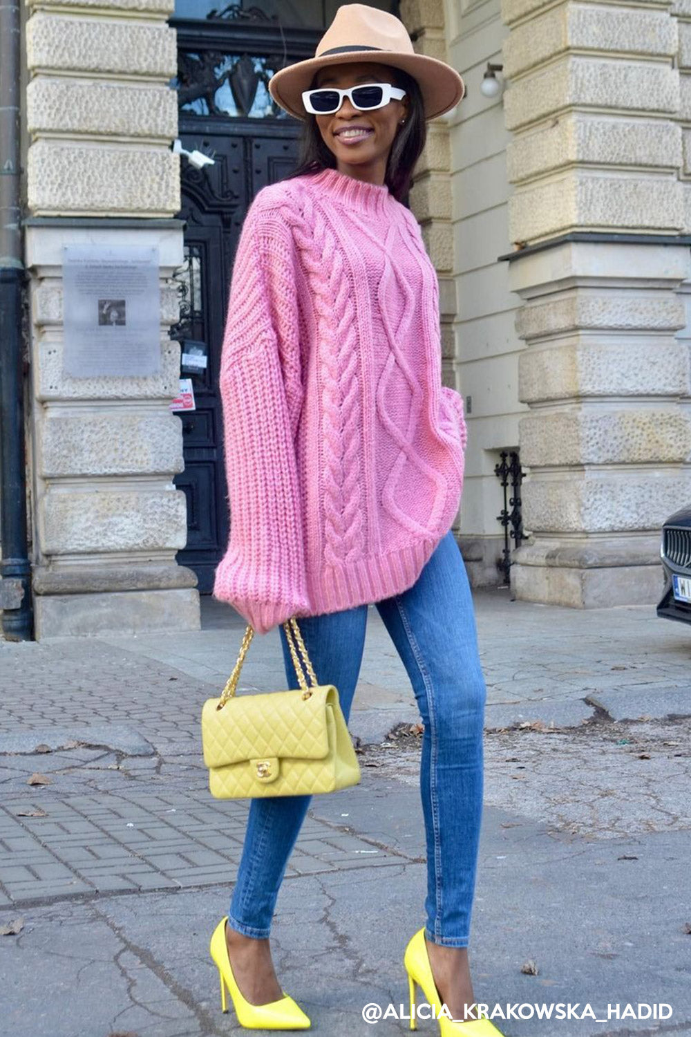 Pink Chunky Wool Sweaters Oversized Chunky-Knit Turtleneck Jumper