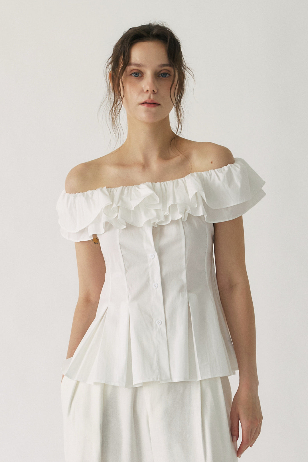 white off the shoulder peplum dress Clara Off-Shoulder Peplum Top