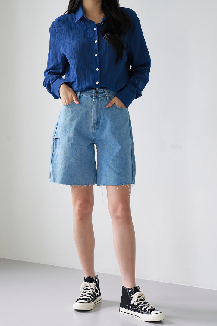 Short Femme Storets En Denim Taille Haute - Coupe Bleu Coton, Taille M, Très Bon état
