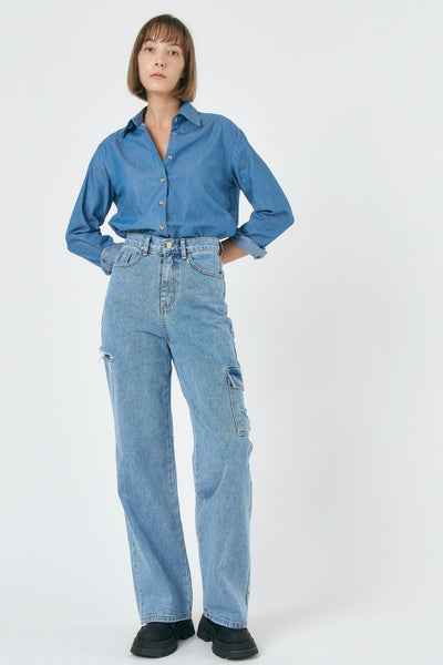 storets.com Luna Ruched Denim Shirt