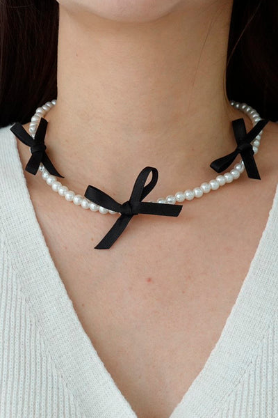 storets.com Faux Pearl w/Ribbon Choker