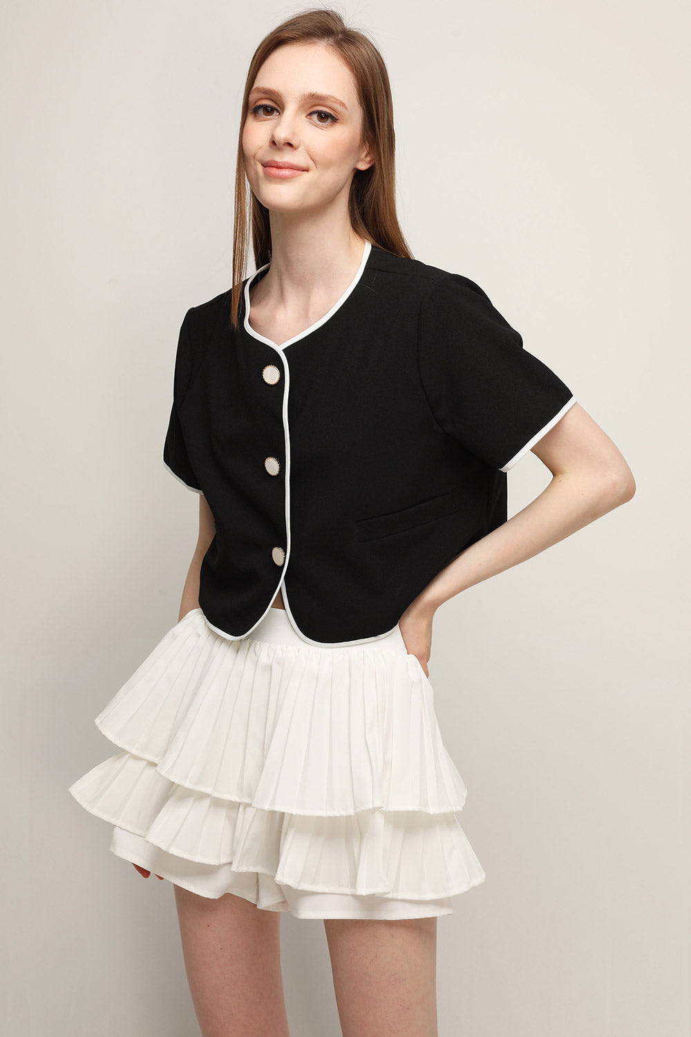 storets.com Clara Pleated Ruffle Skort