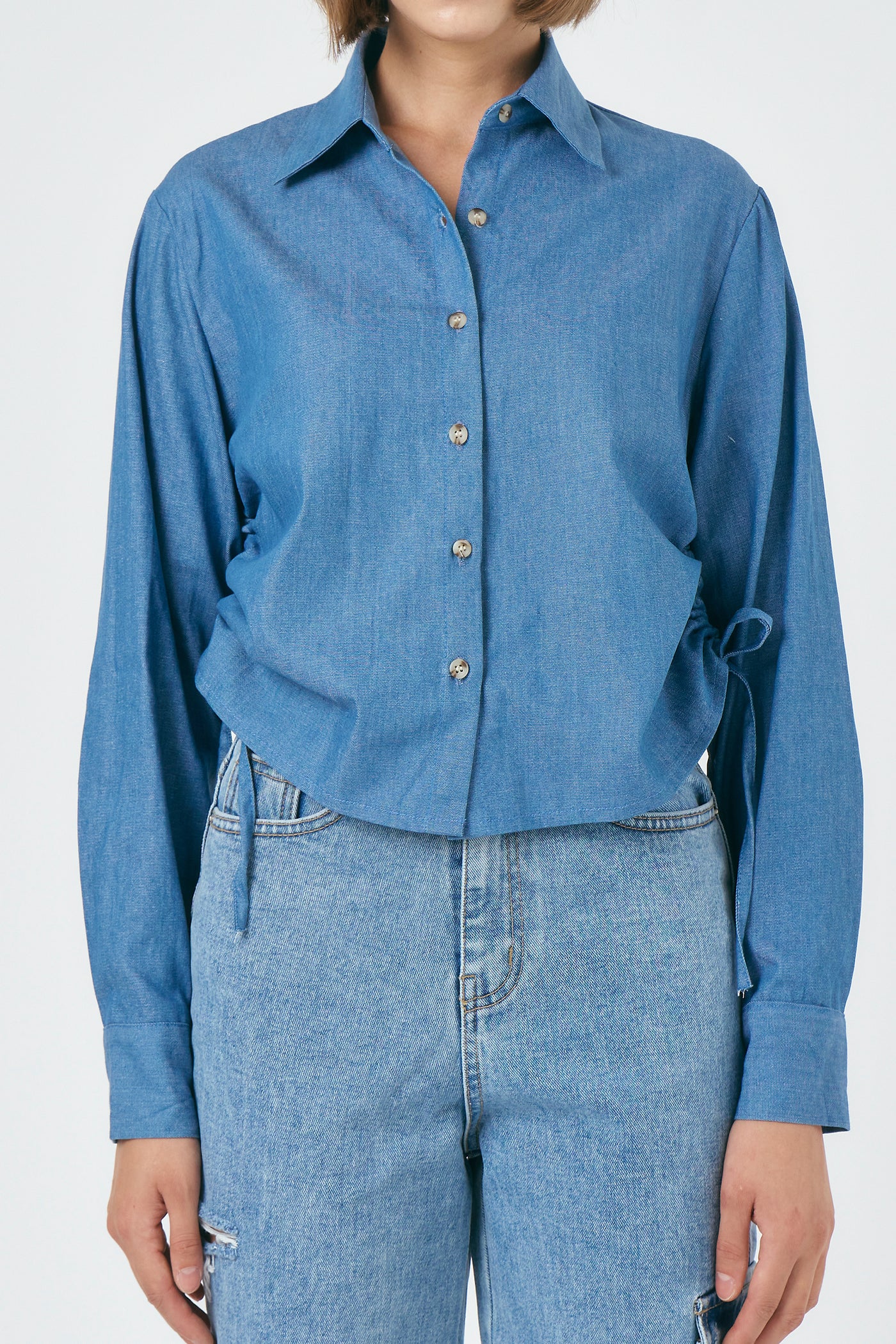 storets.com Luna Ruched Denim Shirt