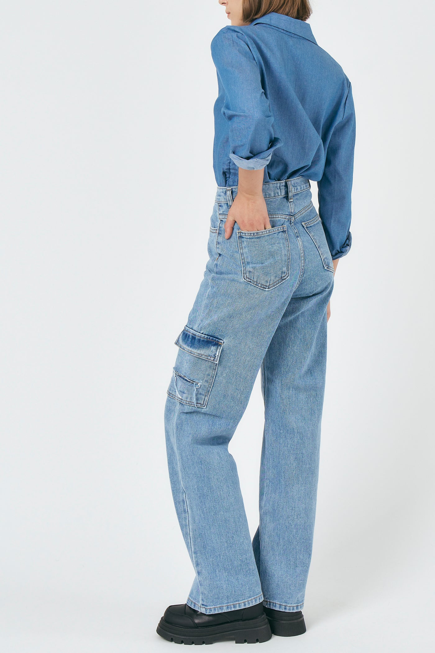 storets.com Luna Ruched Denim Shirt