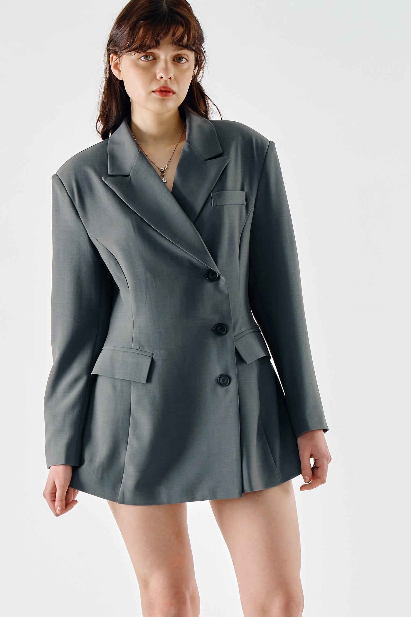 grey tailored dress boohoo Women's Tailored Structured Cinched Waist Blazer Dress