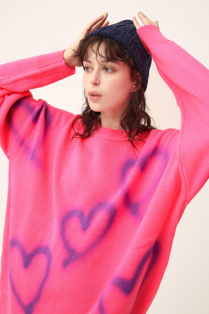 Raya Heart Printed Sweaterdress White / S/M