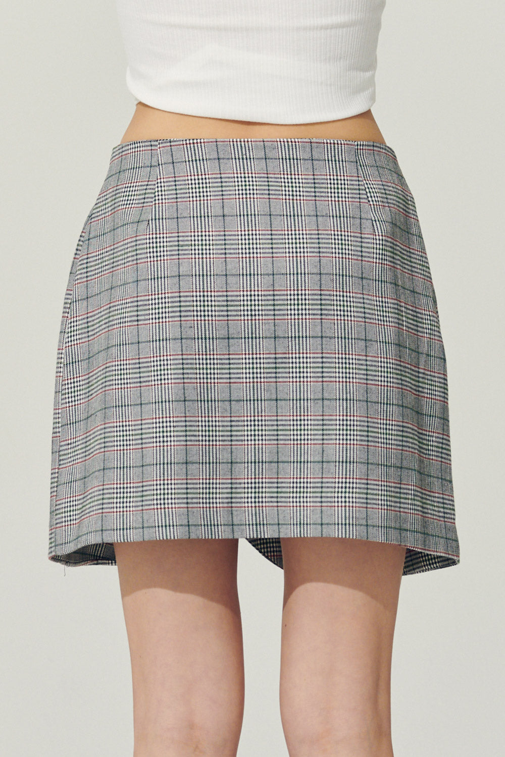 storets.com Re:born Eva Tulip Wrap Mini Plaid Skirt