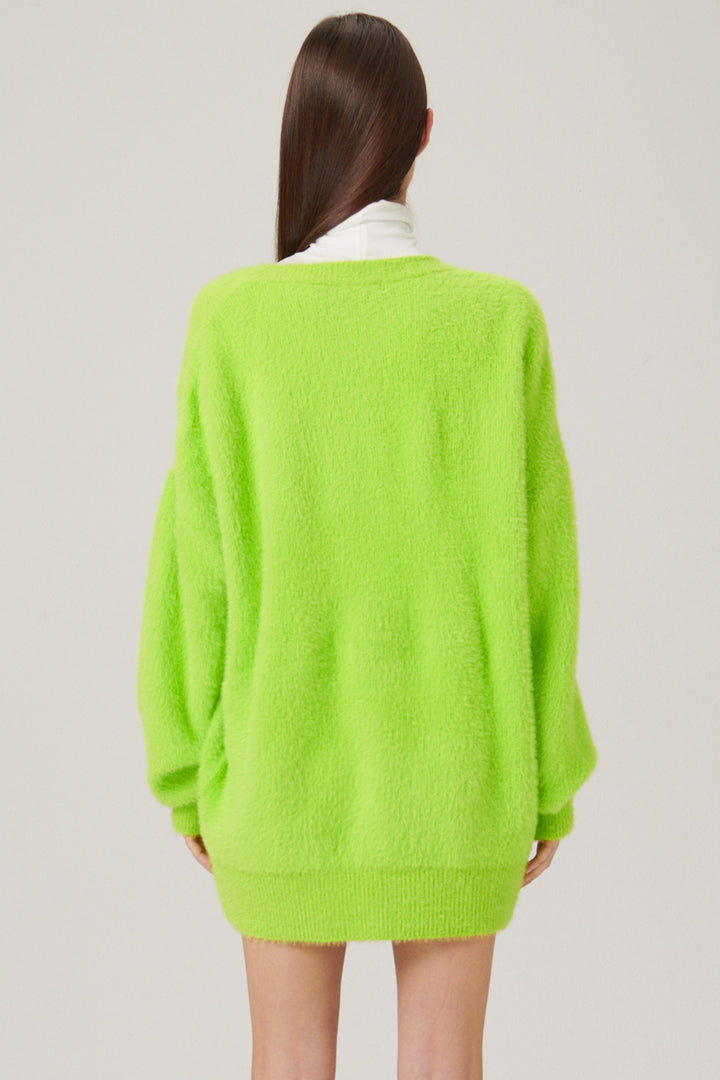 Lime Green Fuzzy Cardigan Andy Fuzzy Sweater/Dress Women's