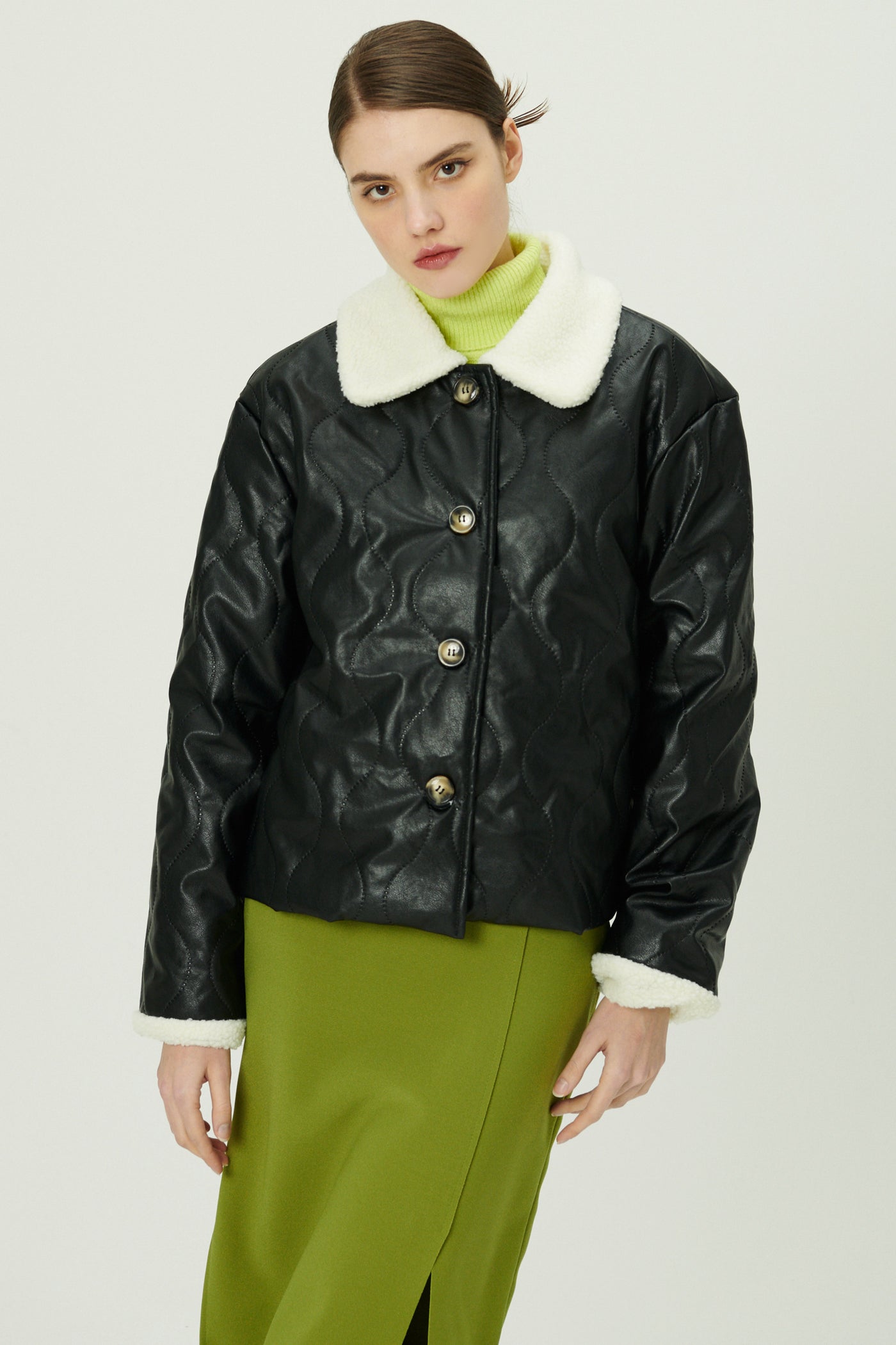 storets.com Luna Shearling Pleather Quilted Coat