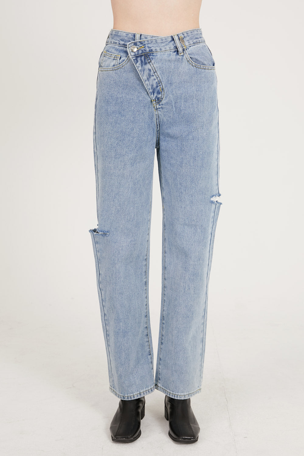 Ariana Wrap Front Fly Wide Leg Jeans