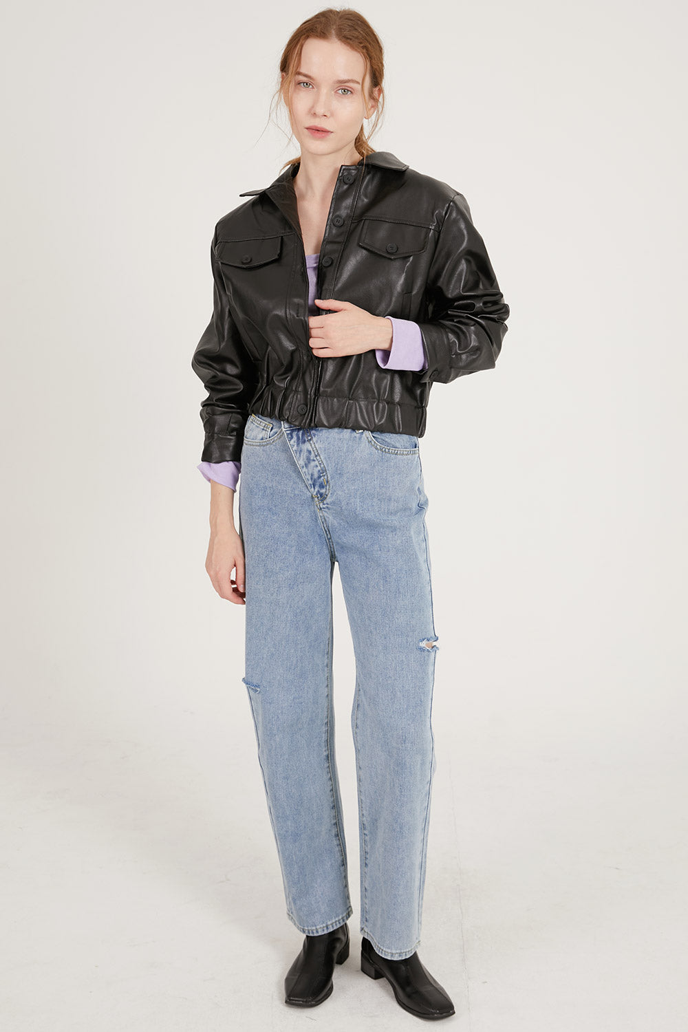 storets.com Ariana Wrap Front Fly Wide Leg Jeans