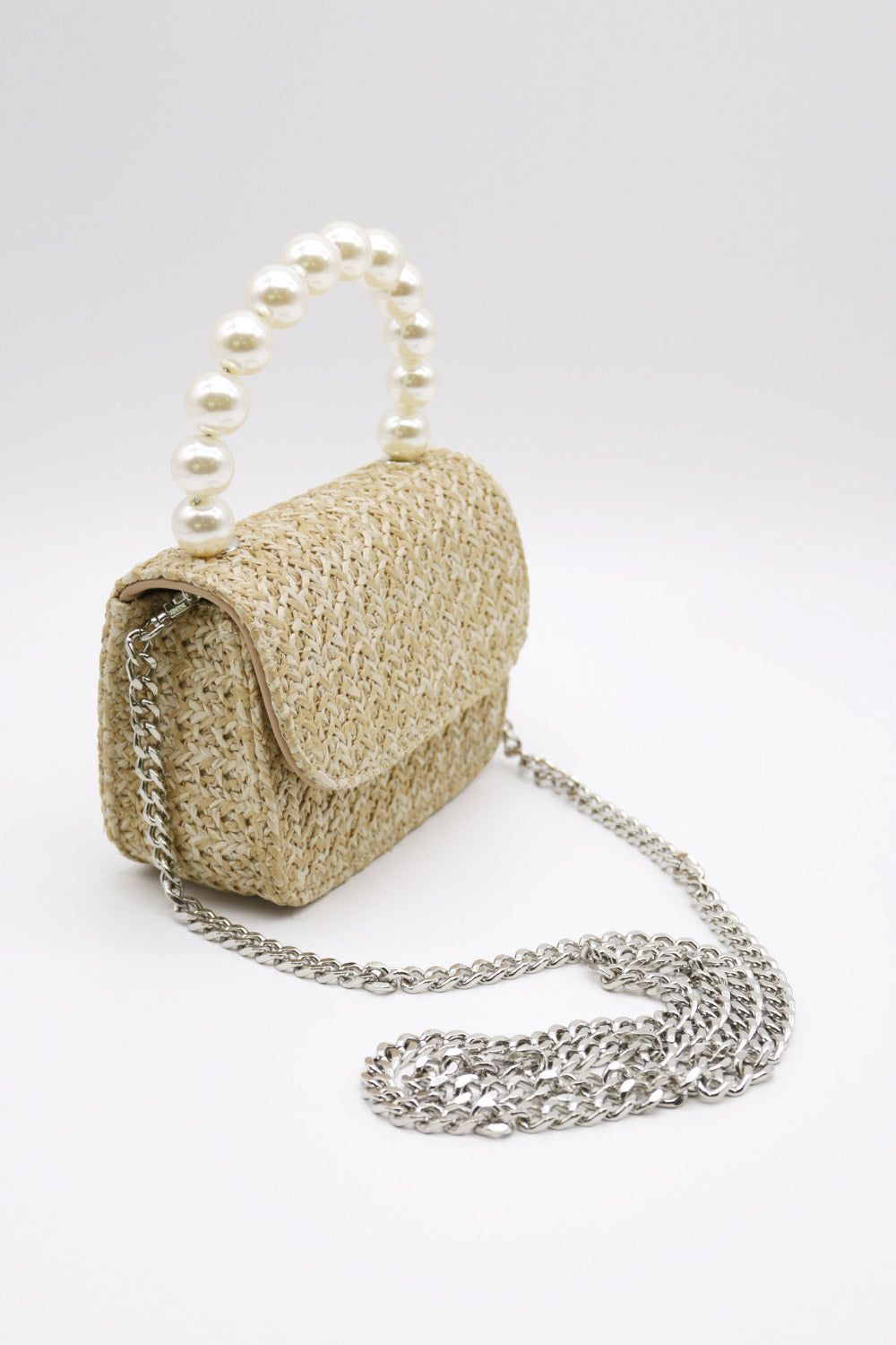 Faux Pearl Handle Straw Bag-Small - Uni Size Ivory