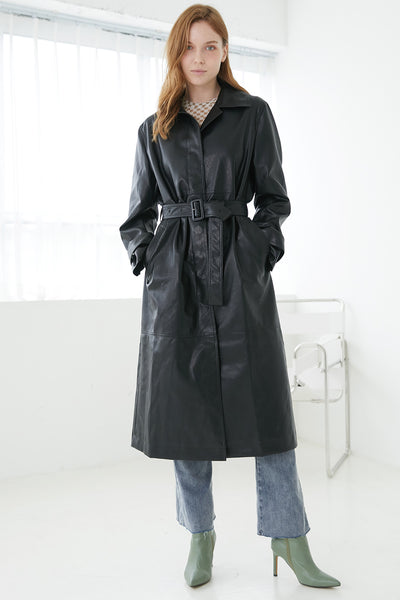 storets.com Danya Faux Leather Long Coat
