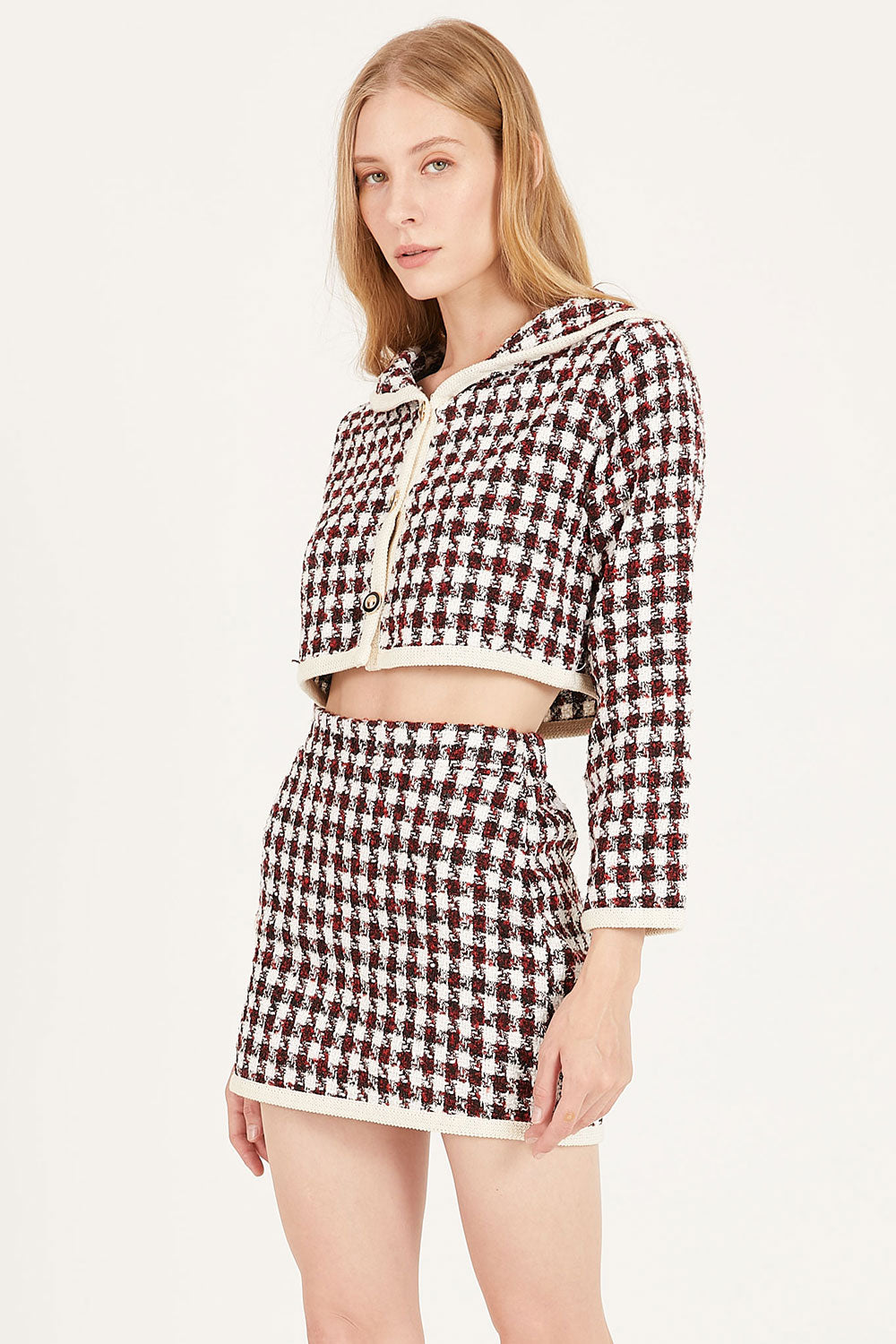 STORETS Reese Houndstooth Jacket and Skirt Set - S/M Red