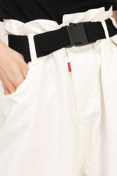 storets.com Olive Paperbag Waist Belted Shorts